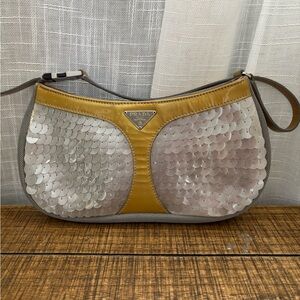Prada Silver Sequin and Gold Accent Clutch